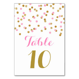 Gold Pink Confetti Wedding Tischnummer Cards
