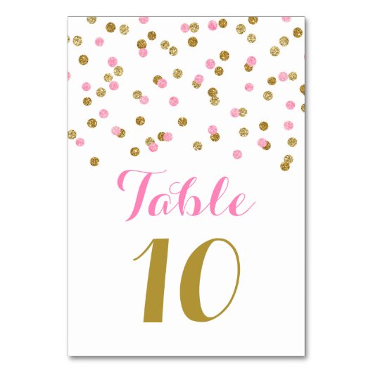 Gold Pink Confetti Wedding Tischnummer Cards (Rückseite)