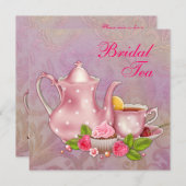 Gold Pink Damask Bridal Tee Party Einladung (Vorne/Hinten)