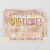 Gold & Pink Diamonds Glamour Ticket Einladung (Vorne/Hinten)