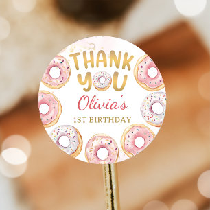 Gold Pink Donut Geburtstagsticker Runder Aufkleber