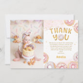 Gold Pink Donut Girl Geburtstag Foto Danke Karte (Vorderseite)