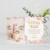 Gold Pink Donut Girl Geburtstag Foto Danke Karte (Stehend Vorderseite)