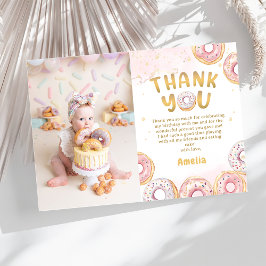 Gold Pink Donut Girl Geburtstag Foto Danke Karte