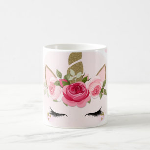 Gold & Pink Einhorn Blumen blühen trendy süß Kaffeetasse