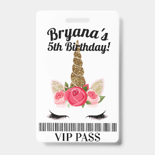 Gold Pink Einhorn Blumen Geburtstagsfeier VIP PASS Ausweis