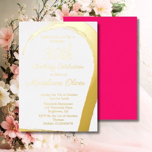 Gold Pink Elegant 30. Geburtstag Folieneinladung