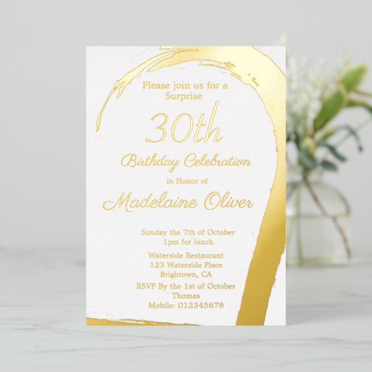 Gold Pink Elegant 30. Geburtstag Folieneinladung (Stehend vorne)