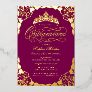 Gold Pink Elegant Script Quinceanera Geburtstag Folieneinladung