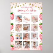 Gold Pink Erdbeere Erstes Jahr FotoCollage Poster (Vorne)