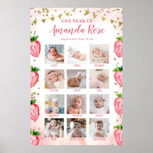 Gold Pink Erdbeere Erstes Jahr FotoCollage