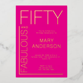 Gold Pink Fifty and Fabulous 50th Birthday Party Folieneinladung