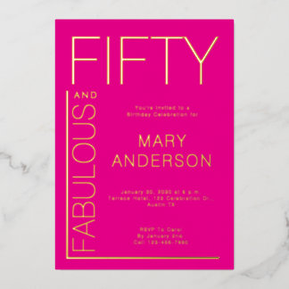 Gold Pink Fifty and Fabulous 50th Birthday Party Folieneinladung