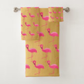 GOLD PINK FLAMINGO BRIGHT BADEZIMMER TOWEL SET (Insitu)