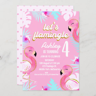 Gold Pink Flamingo Let's Flamingle Geburtstag Einladung