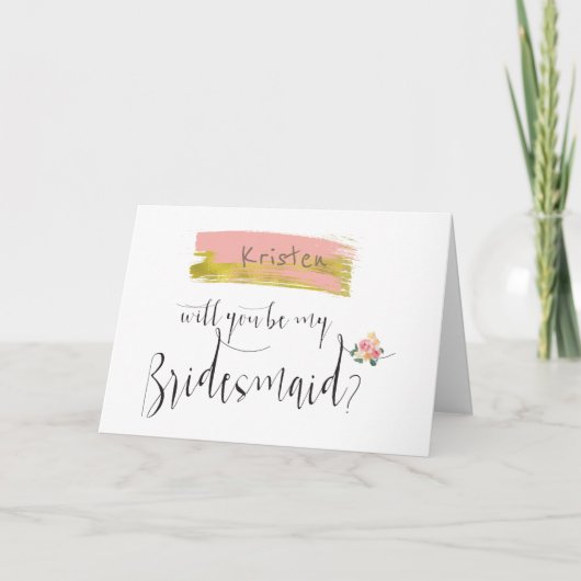 Gold Pink Floral Bouquet werden Sie meine Bridesma Einladung (Vorderseite)