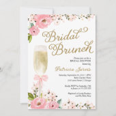 Gold Pink Floral Bridal Brunch Brautparty Einladung (Vorderseite)