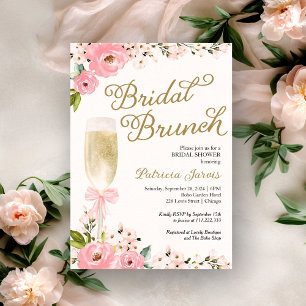 Gold Pink Floral Bridal Brunch Brautparty Einladung