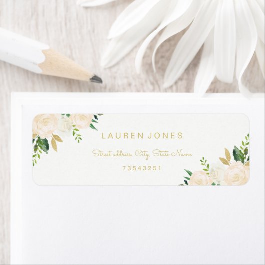 Gold Pink Floral Elegantes Adressetikett (Insitu)