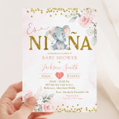 Gold Pink Floral Elephant Es niñ eine Babydusche Einladung