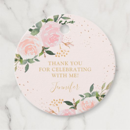 Gold Pink Floral Geburtstag Geschenkanhänger (Vorderseite)