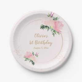 Gold Pink Floral Geburtstag Pappteller