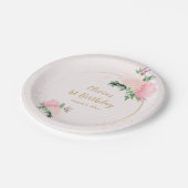 Gold Pink Floral Geburtstag Pappteller (Schrägansicht)