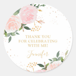 Gold Pink Floral Geburtstag Runder Aufkleber