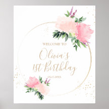 Gold Pink Floral Geburtstag Willkommen