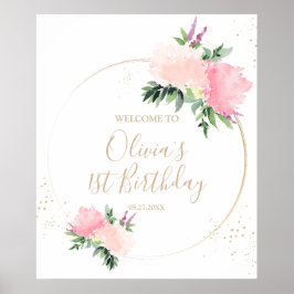 Gold Pink Floral Geburtstag Willkommen Poster