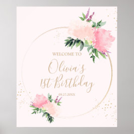 Gold Pink Floral Geburtstag Willkommen Poster