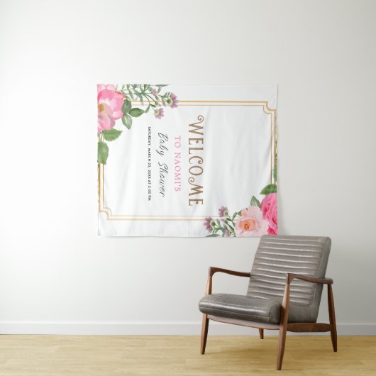 Gold Pink Floral Girl Babydusche Rahmen Wandteppich (Beispiel (Horizontal))