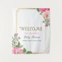 Gold Pink Floral Girl Babydusche Rahmen