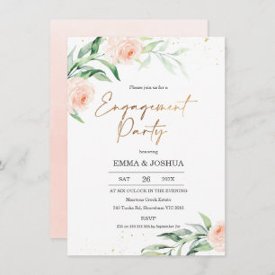 Gold Pink Floral Greenerity Engagement Party Einladung