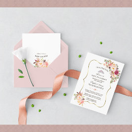 Gold Pink Floral Invitación de Baby Dusche Einladung