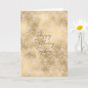 Gold Pink Floral Lace Karte