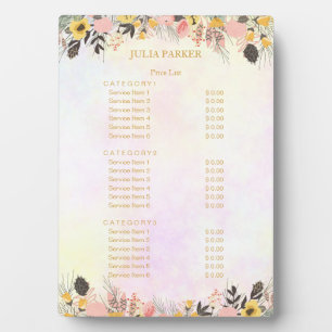 Gold Pink Floral Price List Fotoplatte