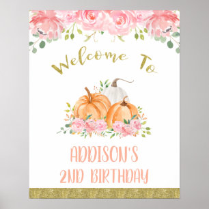 Gold Pink Floral Pumpen Geburtstag Begrüßungszeich Poster