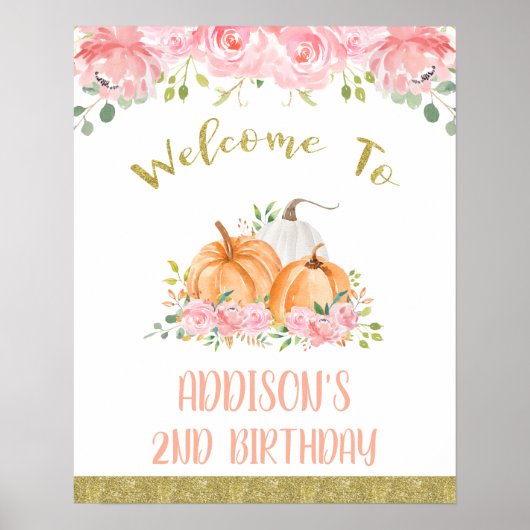 Gold Pink Floral Pumpen Geburtstag Begrüßungszeich Poster (Vorne)