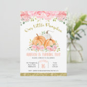 Gold Pink Floral Pumpkin Geburtstag Einladung (Stehend Vorderseite)