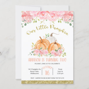 Gold Pink Floral Pumpkin Geburtstag Einladung