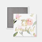 Gold Pink Floral Watercolor Sie sind schön Magnet (Vorderseite/Rückseite)