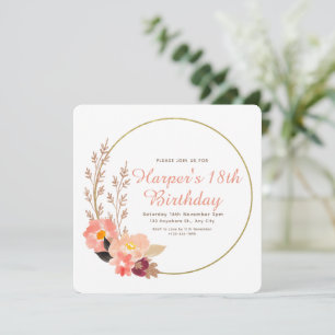 Gold Pink Florales Wasserfarben-Minimalist Geburts Einladung