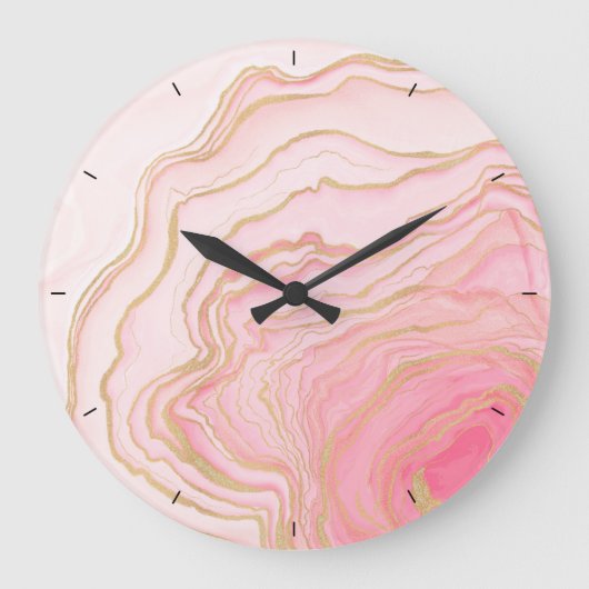 Gold Pink Fluid Liquid Painting Große Wanduhr (Vorderseite)