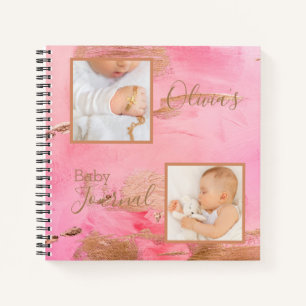 Gold Pink Foto Abstrakt Watercolor Baby Journal Notizblock