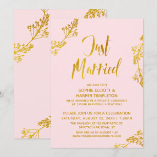 Gold & Pink Frisch Vermählt Hochzeitsfeier nach de Einladung