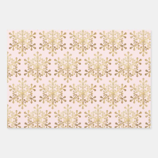 Gold Pink Frohe Weihnachtsschrift Snowflakes Stern Geschenkpapier Set (Vorderseite 2)