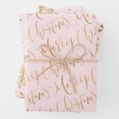 Gold Pink Frohe Weihnachtsschrift Snowflakes Stern Geschenkpapier Set (Beispiel)