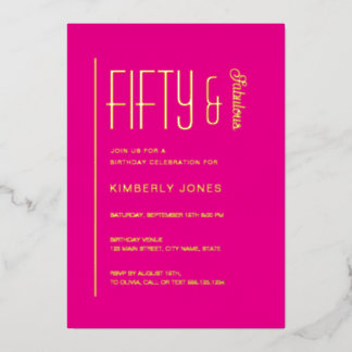 Gold Pink Fünfzig und Fantastisch 50. Geburtstagsf Folieneinladung