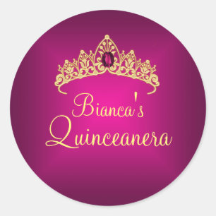 Gold & Pink Gem Tiara Quinceanera Sticker